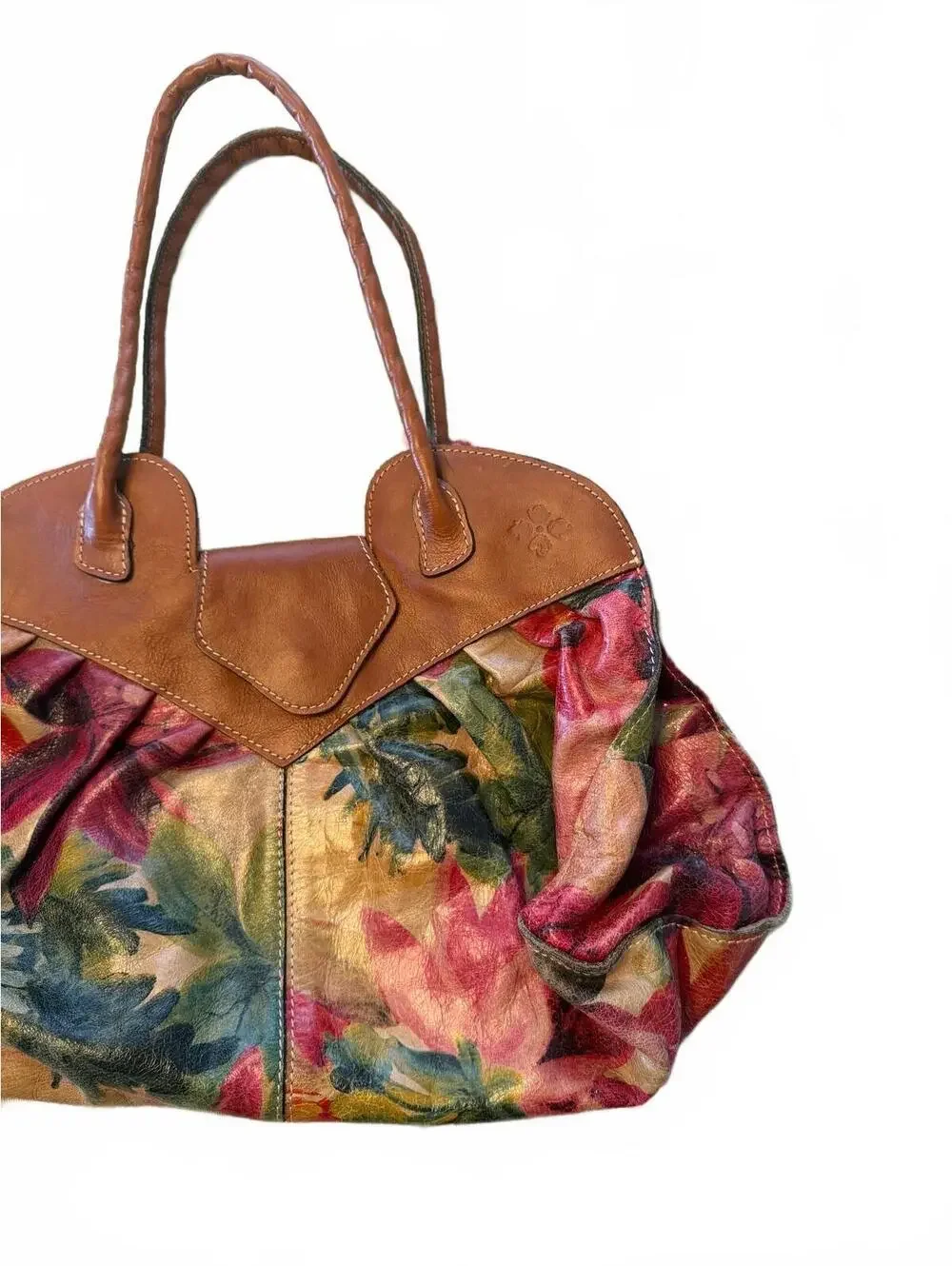 Patricia Nash Floral Leather Tote Bag with Brown Leather Trim
